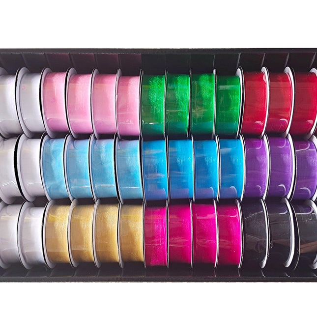 bulk 45 Roll Ribbon Sheer 4mtr 25mm Displayed Box.