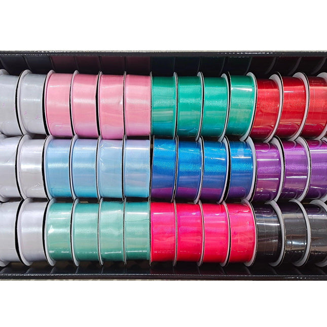 bulk 45 Roll Satin Ribbon 4mtr 25mm Displayed Box.