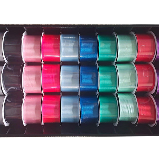 bulk 30 Satin Ribbon 3mtr 38mm 30Roll Displayed Box.