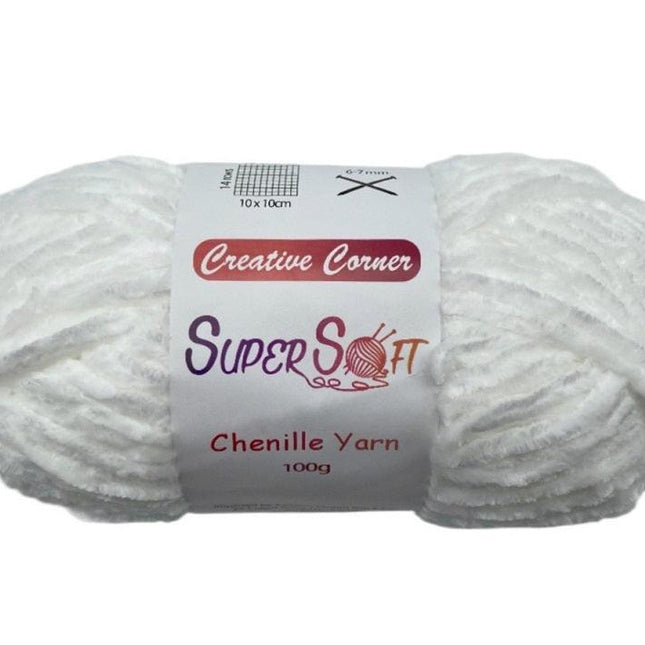 bulk 12 White Super Soft Chenille Yarn 100G.