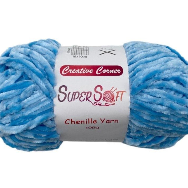 bulk 12 Baby Blue Super Soft Chenille Yarn 100G.