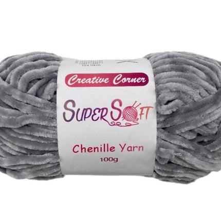 bulk 12 Light Grey Super Soft Chenille Yarn 100G.