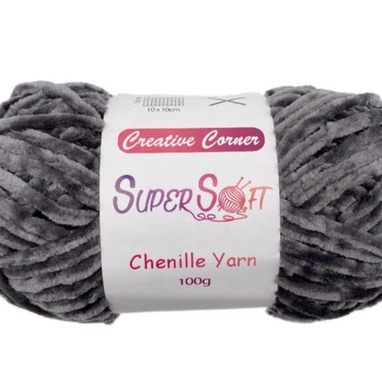 bulk 12 Dark Grey Super Soft Chenille Yarn 100G.