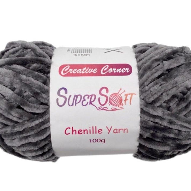 bulk 12 Dark Grey Super Soft Chenille Yarn 100G.
