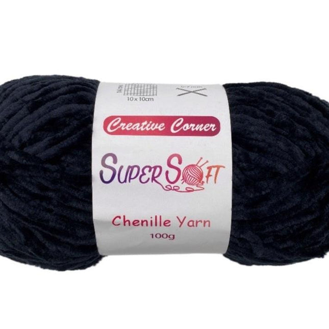 bulk 12 Black Super Soft Chenille Yarn 100G.