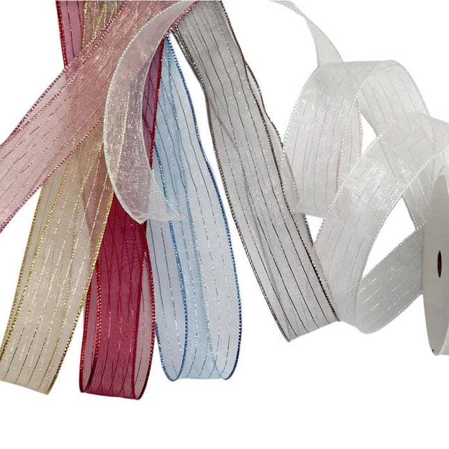bulk 48 Metallic Striped Organza Ribbon Assort Wrap 300cm.
