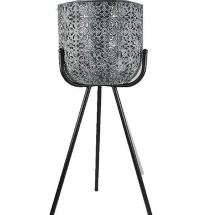 Antique Metal Pot on Stand Planter 28x52cm.