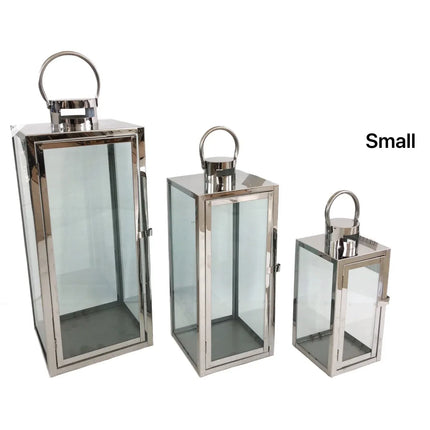 Bulk 8 Small Polish Silver Metal & Glass Lantern 10x24.5cmh