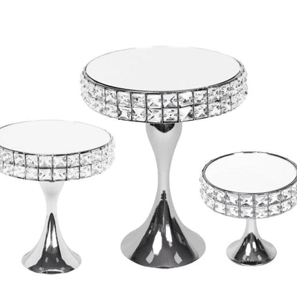 Set 3 Diamond Style Mirror Cake Stand 39cm.