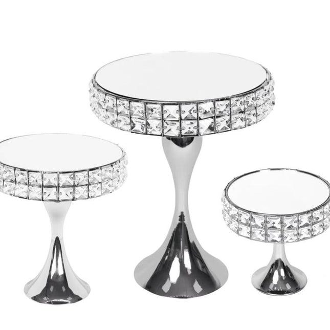 Set 3 Diamond Style Mirror Cake Stand 39cm.