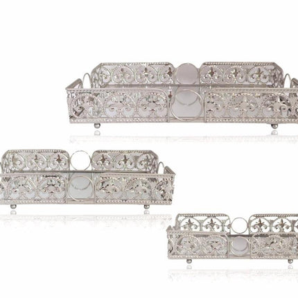 Set 3 Silver Rectangle Metal Tray 32cm.