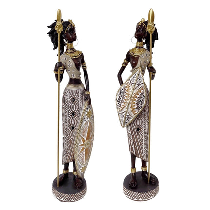 Set 2 African Warrior Statue 2 Assorted 8x33cm.