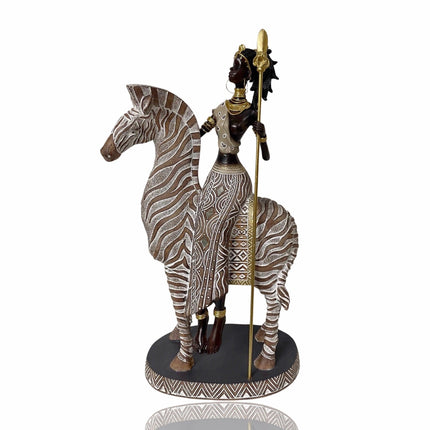 Polyresln African Warrior On Zebra 17x33cm.