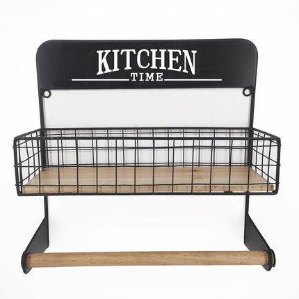 Wooden Kitchen Basket W Hanging Rail 35x35cm.