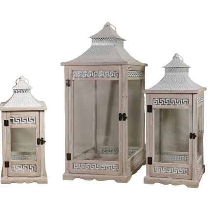 Set 3 Wooden Aegean Heritage Lanterns 77cm.