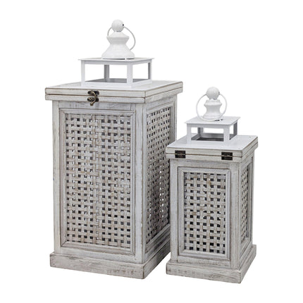 Set 2 Wooden Coastal Cottage Lanterns 57cm.