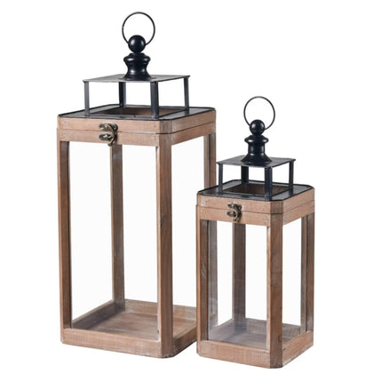 Set 2 Wooden Rustic Charm Lanterns 49cm.