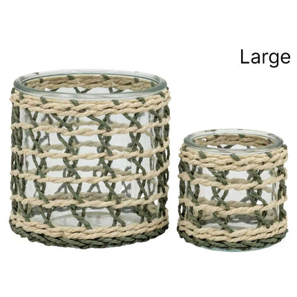 bulk 12 Forest Green Paper Rope Glass Jar 12cm.