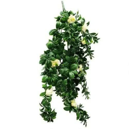 Hanging White Rose Stem UV Resistant 85cm.
