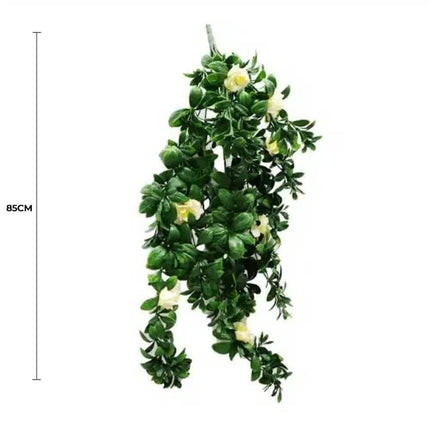 Hanging White Rose Stem UV Resistant 85cm.