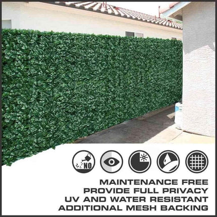 Artificial Ivy Leaf Hedging & Privacy Screen (Shade Cloth Backing Fake Ivy) 3m X 1m Roll.