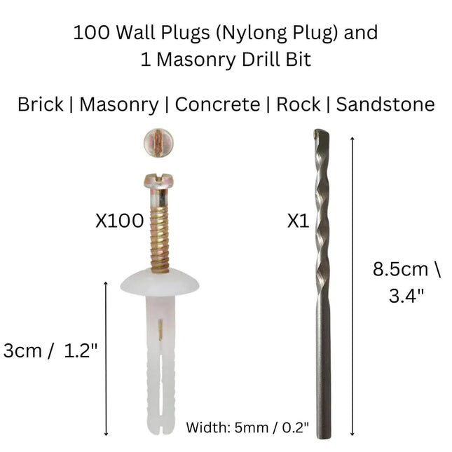 5mm x 25mm Nylon Plug (Masonry Surfaces) - 100 Pieces.