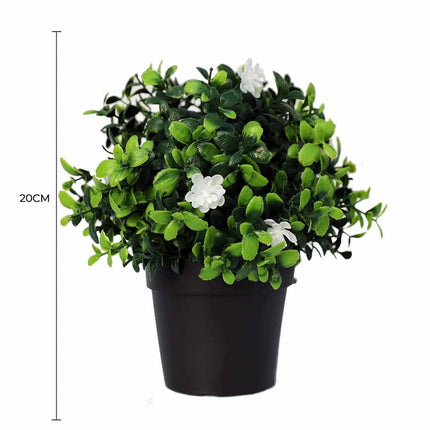 Small Potted Artificial Flowering Boxwood Plant UV Resistant 20cm.