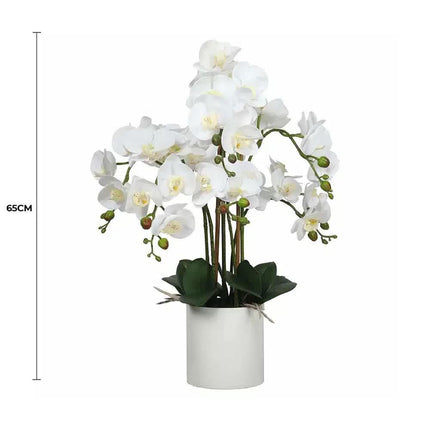 Large Multi-Stem White Potted Faux Orchid 65cm.