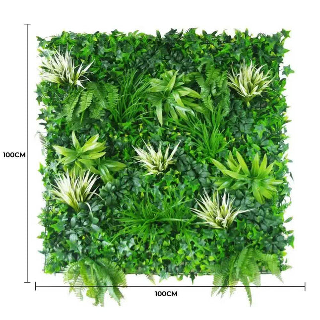 White Grassy Greenery Vertical Garden / Green Wall UV Resistant 100cm x 100cm.