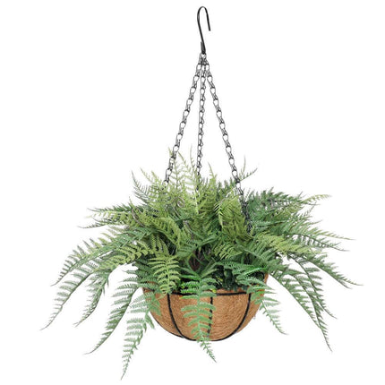 Artificial Potted Fern Hanging Basket (Fresh Green) UV Resistant 55cm.