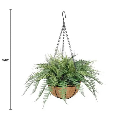Artificial Potted Fern Hanging Basket (Fresh Green) UV Resistant 55cm.