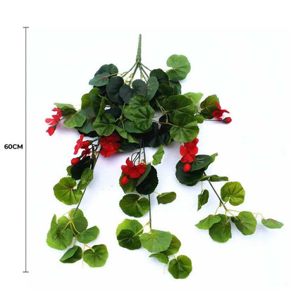 Artificial Geranium Hanging Bush with Red Flowers 60cm.