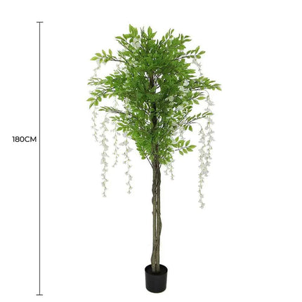 Flowering Artificial Wisteria with White Flowers 180cm.