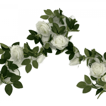 Flowering White Artificial Rose Garland 190cm.