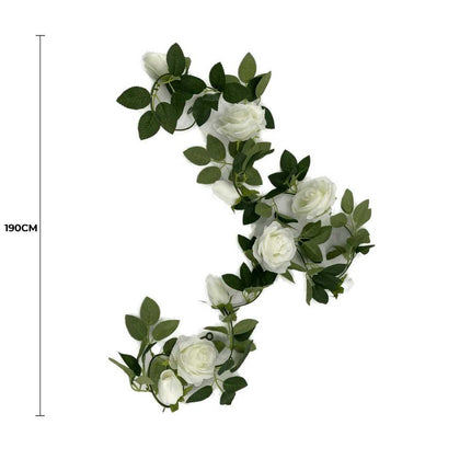 Flowering White Artificial Rose Garland 190cm.