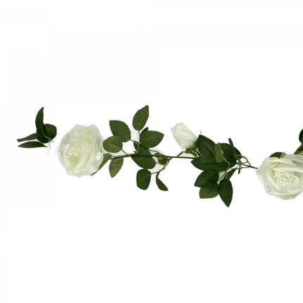 Flowering White Artificial Rose Garland 190cm.