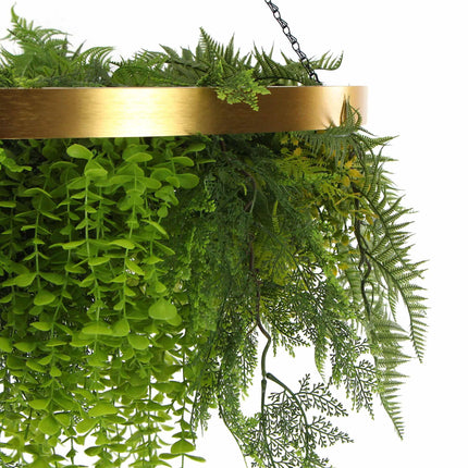 Imitation Gold Artificial Hanging Green Wall Disc 80cm (Limited Edition) UV Resistant Foliage.