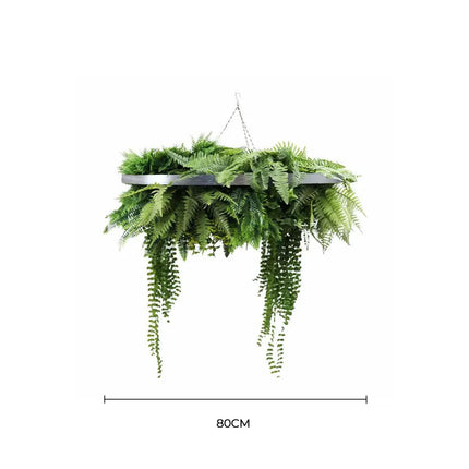 Silver Artificial Hanging Green Wall Disc 80cm UV Resistant Foliage.
