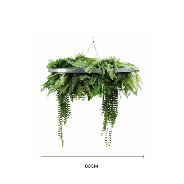 Silver Artificial Hanging Green Wall Disc 80cm UV Resistant Foliage.