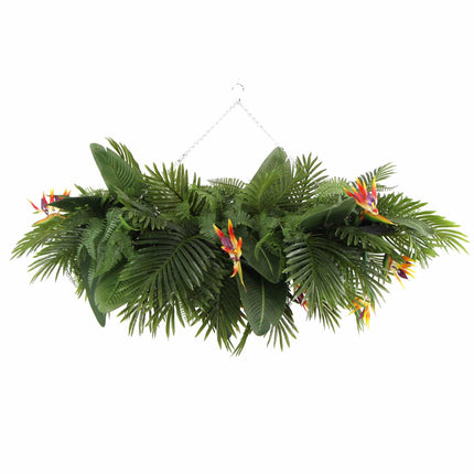 Artificial Hanging Plant Arrangement With Tropical Flowers in a Rectangular Arrangement 100cm x 30cm Mesh + Foliage.