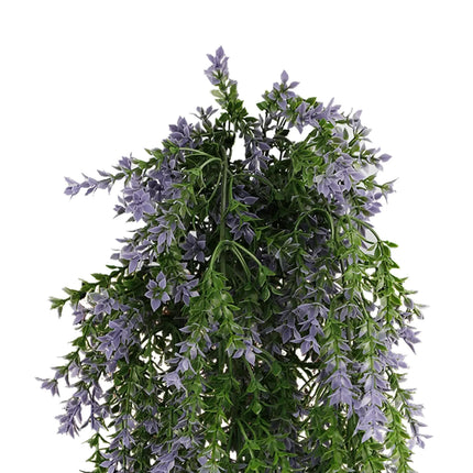 Artificial Hanging Purple and Green Willow Leaf Garland Bush UV Resistant and Fire Rated 20cm x 76cm.