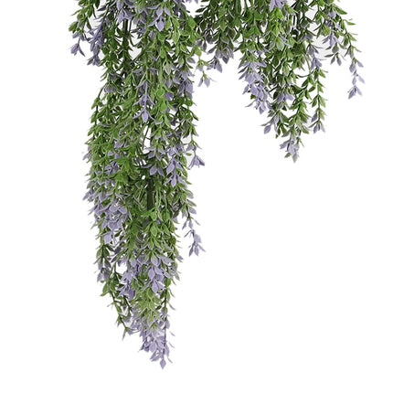 Artificial Hanging Purple and Green Willow Leaf Garland Bush UV Resistant and Fire Rated 20cm x 76cm.