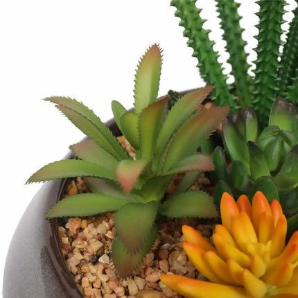 Potted Artificial Succulents with Round Decorative Bowl 19cm.