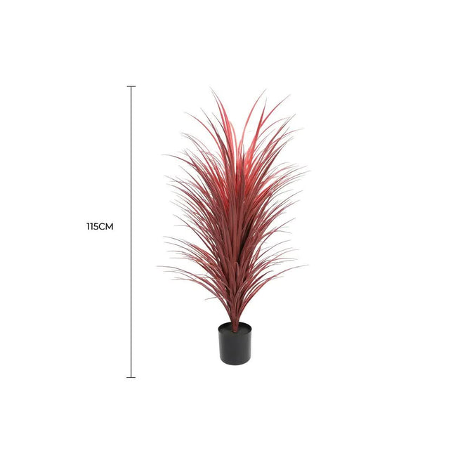 Burgundy Potted Artificial Long Grass (Yucca Grass) 115cm UV Resistant.