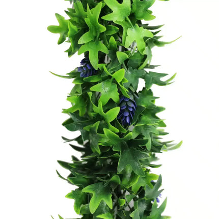 Artificial Extendable Hanging Bright Green Ivy Bush with Purple Flowers 55cm UV Resistant.
