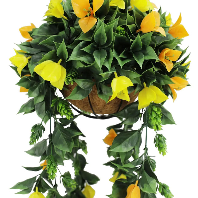 Artificial Hanging Basket Orange and Yellow Bouganvillea 30cm x 80cm Long UV Resistant.