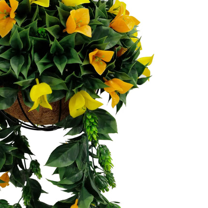 Artificial Hanging Basket Orange and Yellow Bouganvillea 30cm x 80cm Long UV Resistant.