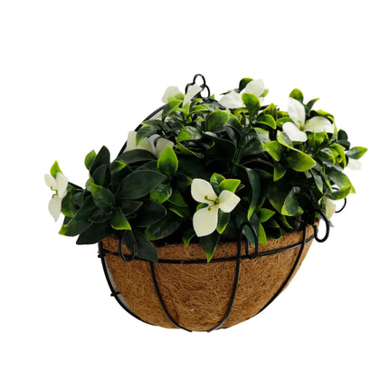 Artificial Wall Basket - Flowering White Jasmine Basket 20cm x 35cm Long UV Resistant.