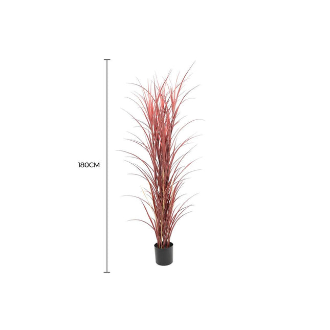 Premium Potted Burgundy Artificial Long Grass (Yucca Grass / Reed Grass) 180cm UV Resistant.