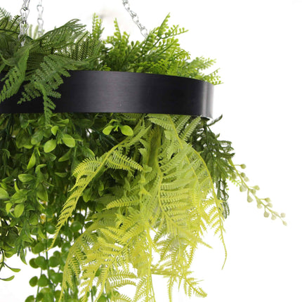 Black Framed Roof Hanging Disc with Draping Life-like Plants 40cm.